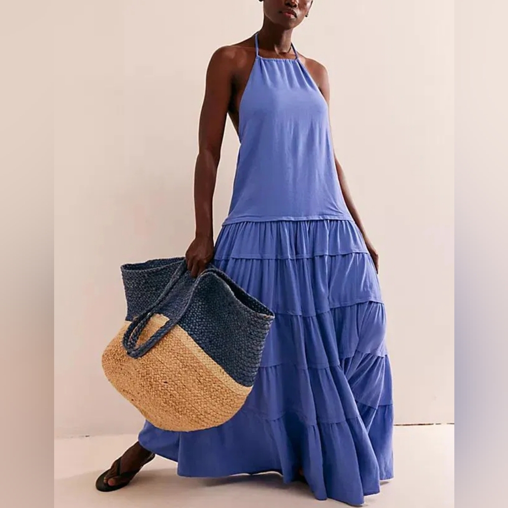 Free People Blue Backless Maxi Dress
